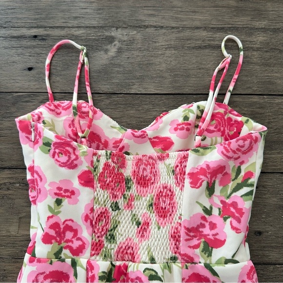 Zara XS Rose Floral Print Mini Dress Smocked Back Spring Easter Wedding Party - Picture 10 of 14